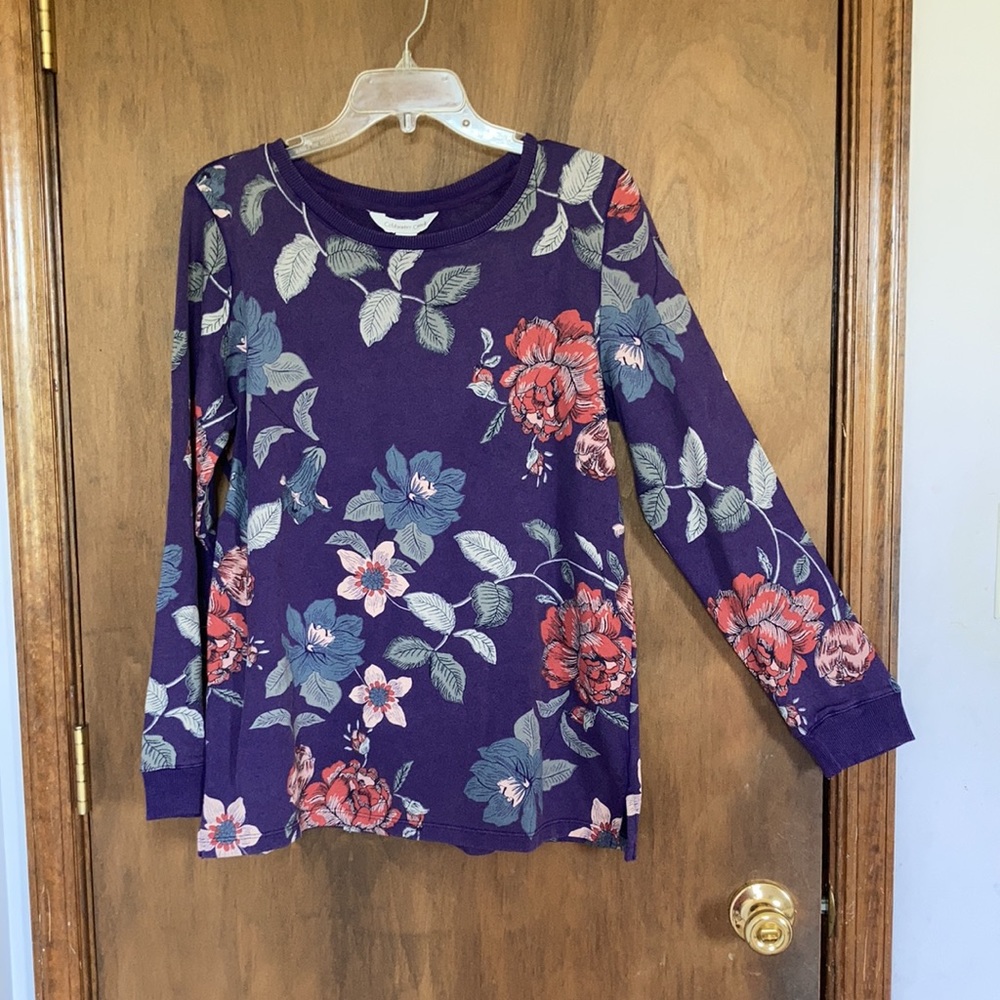 Coldwater Creek floral print top pullover seaming design on back casual S - Picture 4 of 17